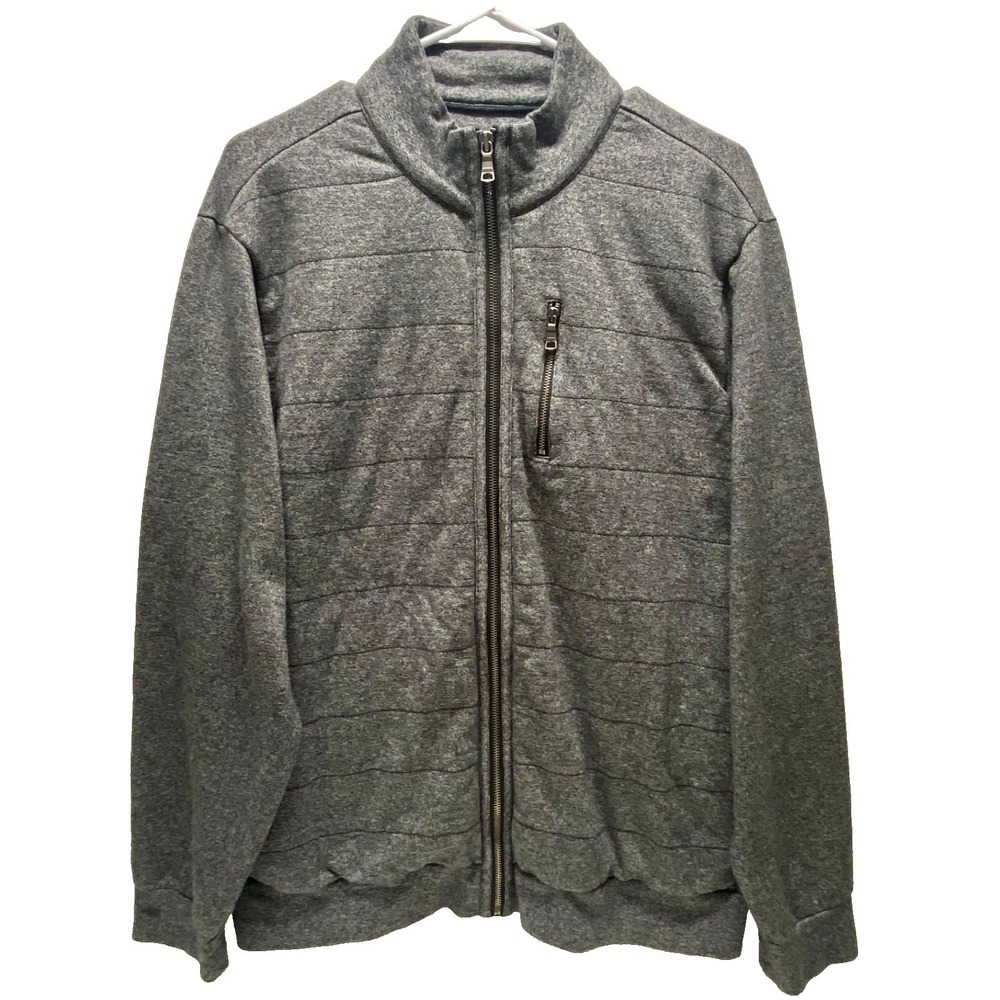 Banana Republic Jacket Men's XL Grey Text Marble Quilt Full Zip Bomber Coat GUC